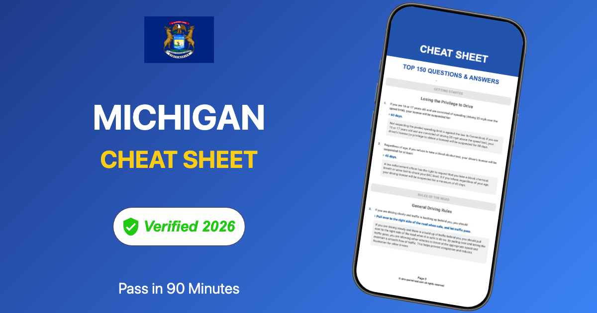 Michigan Test 2026 Michigan DMV Written Test Cheat Sheet | Pass on Your 1st Try